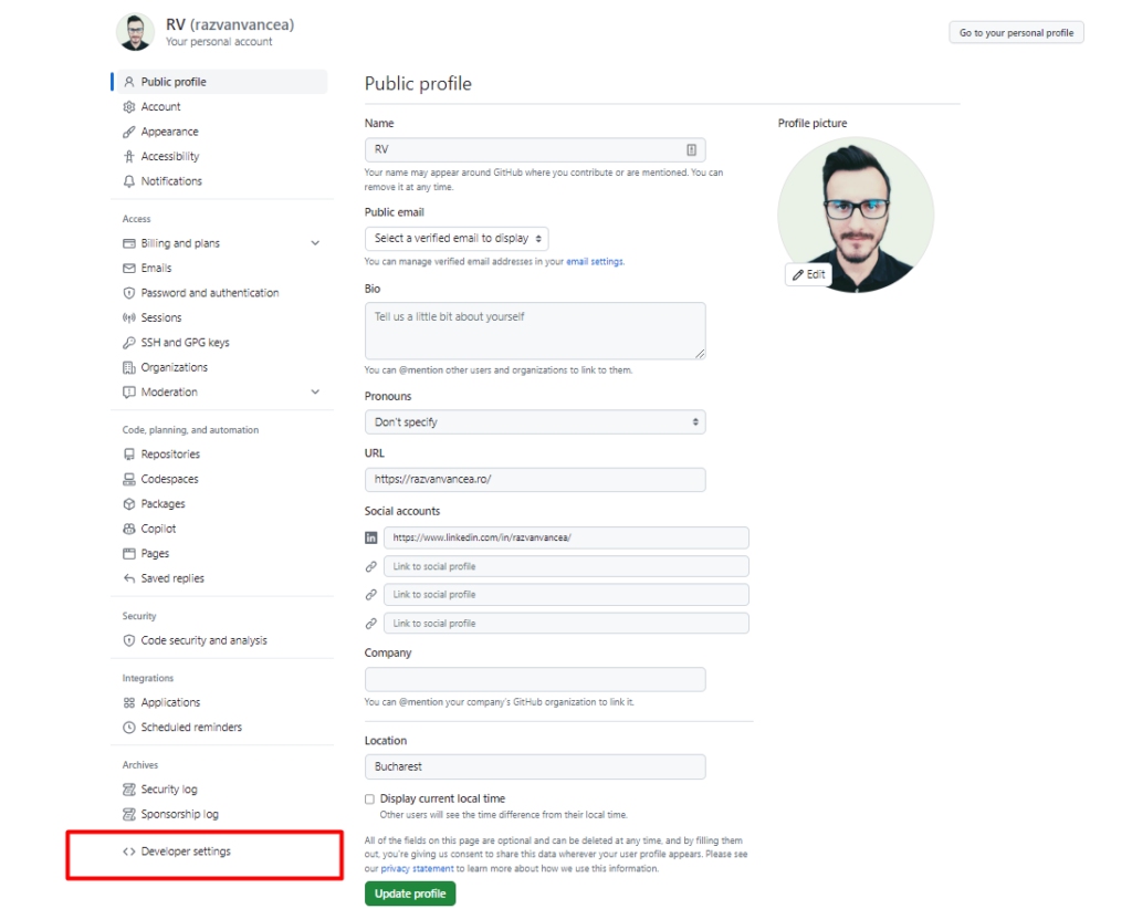 github-developer-settings